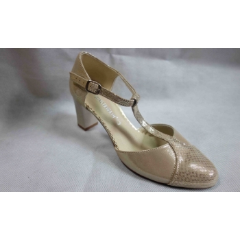 Eleganckie Sandały Skórzane złoto-beż, 7cm obcas