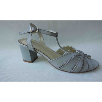 Eleganckie Sandały Skórzane, Popiel, Obcas 7 cm, Rozmiar 37