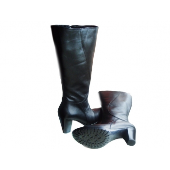 Eleganckie Kozaki Damskie - Skóra, Szeroka Cholewka