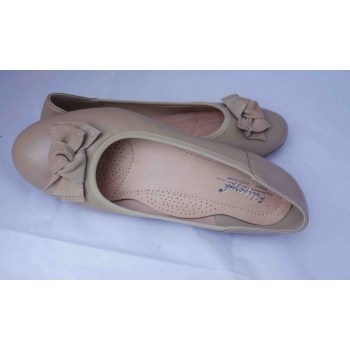 Eleganckie Szerokie Baleriny Skórzane BEŻ H42