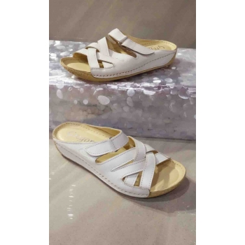 Eleganckie Klapki Skóra Biała 4 cm nr. 37