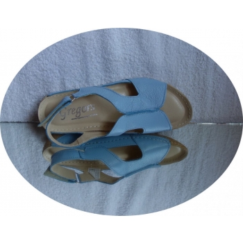 Nowe DAMSKIE skórzane sandałki bez pięt, niebieskie, rozmiar 37