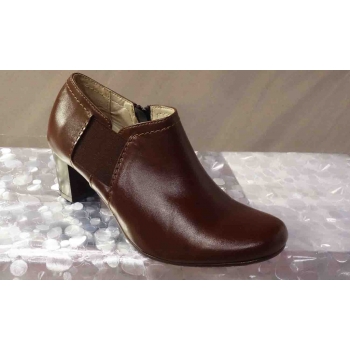 Botki czółenko damskie brązowe, skóra naturalna, obcas 5,5 cm, rozmiar 37
