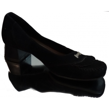 Eleganckie Czółenko Mokasyn Czarny Zamsz Obcas 4 cm