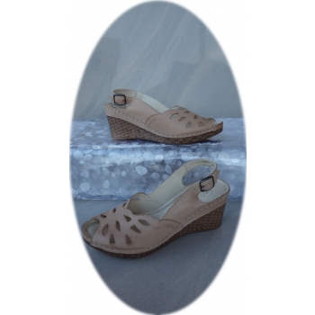 Sandały Damskie Beż Koturn 6,5 cm - Rozmiar 36