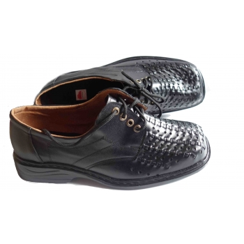 Buty Męskie Skórzane w Kolorze Czarnym, Rozmiar 45