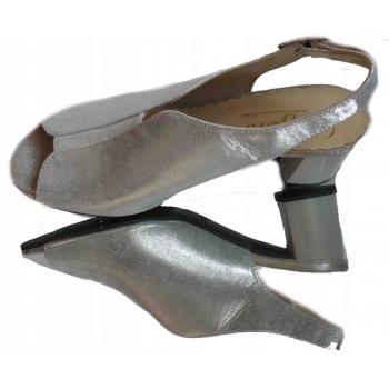 Sandałki skórzane FASHION, obcas tęg.G/H, srebro, 38